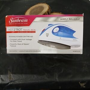 Sunbeam Blue and White Travel Iron Compact